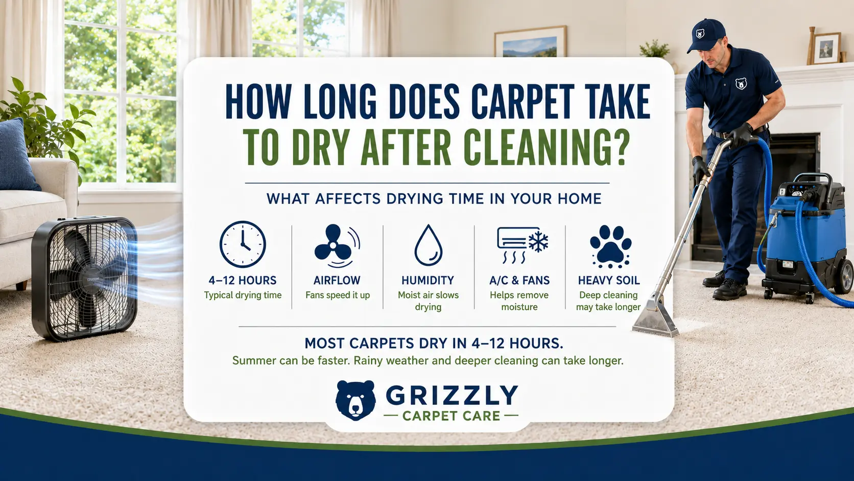 Freshly cleaned carpet drying after professional hot water extraction — Olympia, WA
